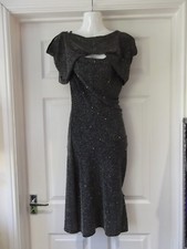 MOSAIC Dress Black Fitted Evening Dress with Silver Textured Glitter UK Size 8