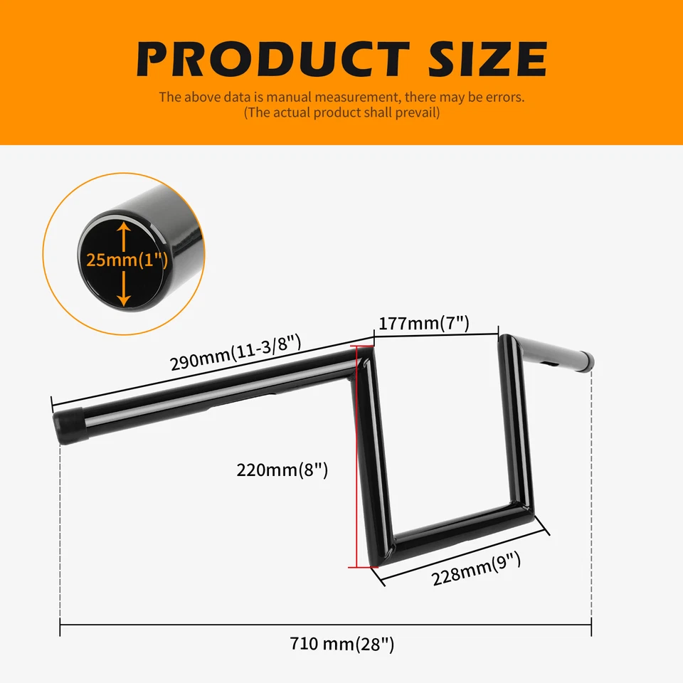 8" 10" Rise Drag ZBar 1" Ape Hanger Handlebar For Harley Sportster XL 883 1200 - Image 3 of 4