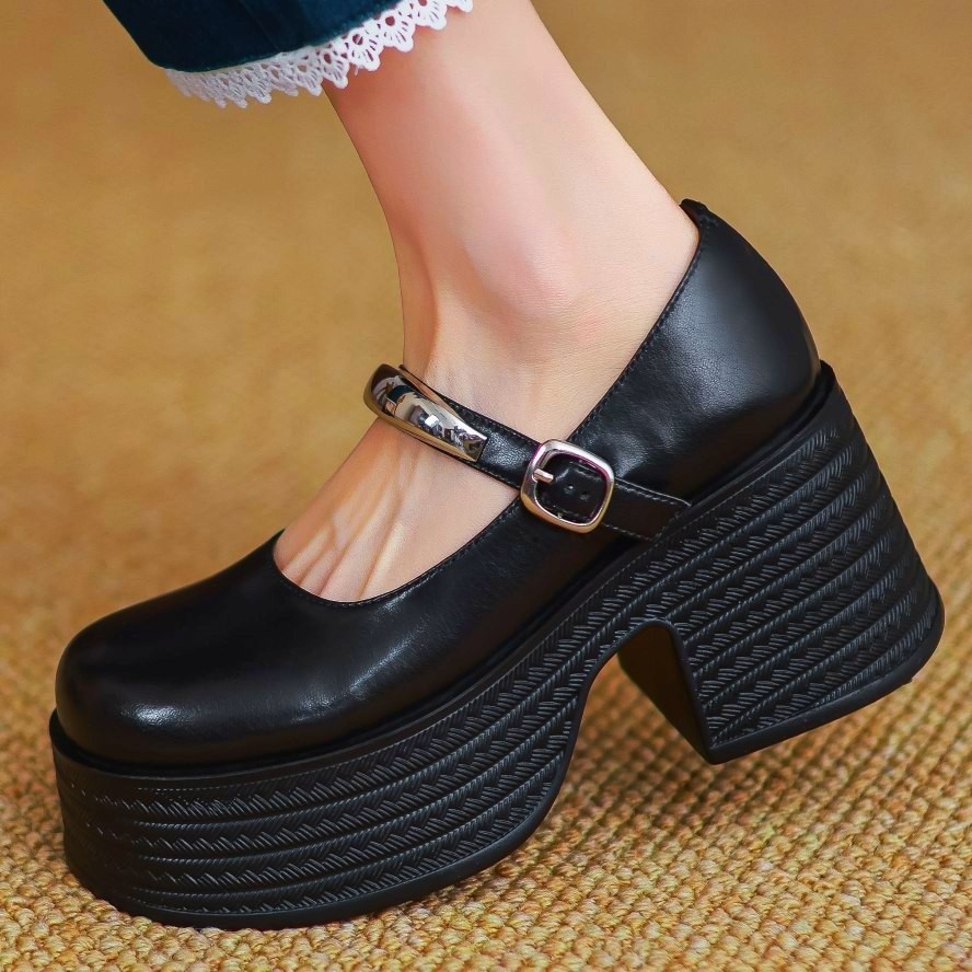 SAOLA Stivaletti donna suola spessa vera pelle Mary Janes plateau alto creepers