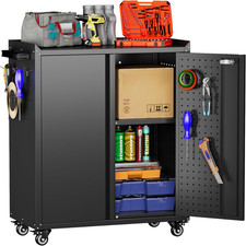 Lockable Metal Storage Cabinet With Wheels Steel Rolling Organizer Pegboard Door
