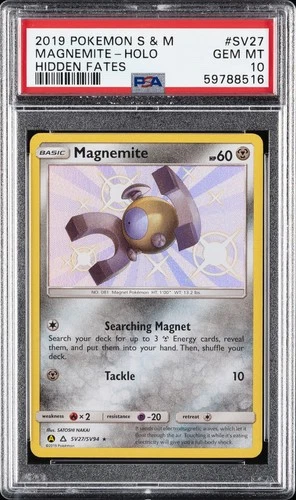 2019 POKEMON SUN & MOON HIDDEN FATES #SV27 MAGNEMITE-HOLO PSA 10