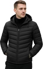 Mens Padded Jacket Puffer Water Resistant Work Winter Hooded Warm Black Coats