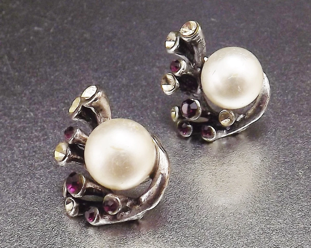 Boucles d'oreilles anciennes pendants doré strass art déco - Jeronine Vintage
