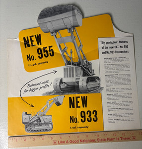 Caterpillar Announces 2 New Traxcavators 955 933 Die Cut Tractor Brochure VTG