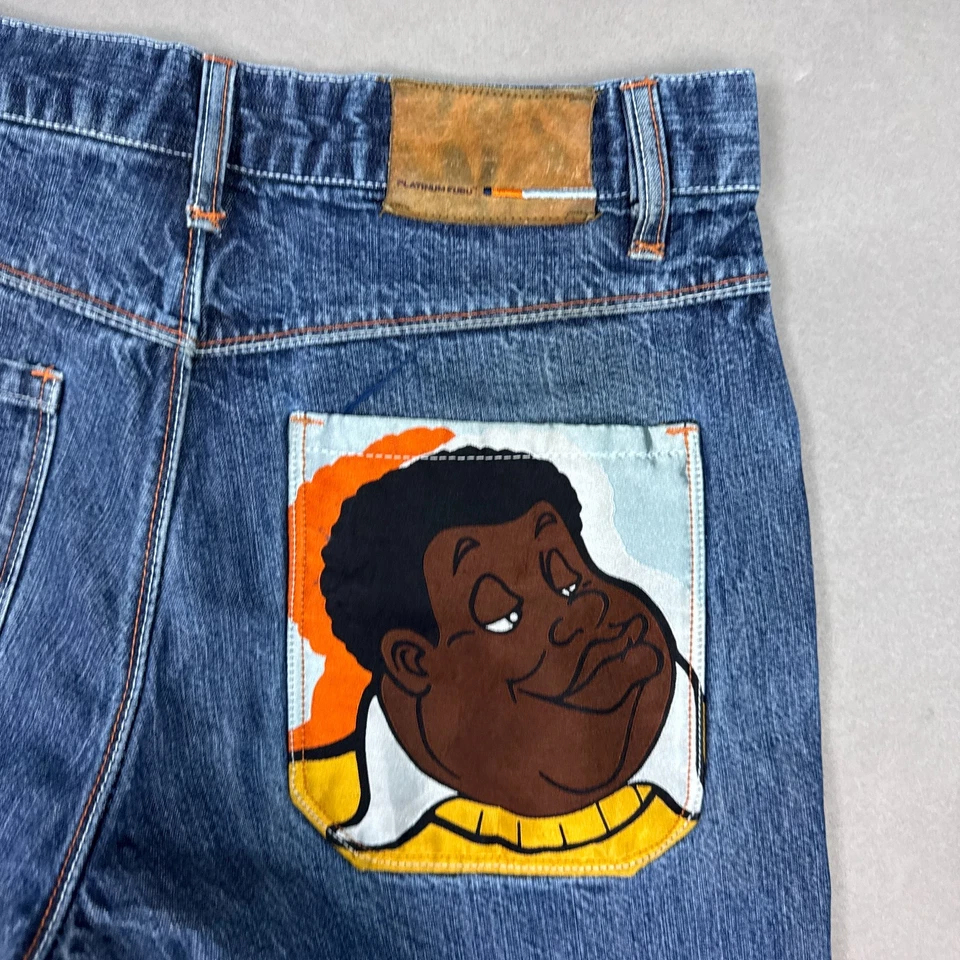 Vintage Fubu Shorts Mens 34 Blue Platinum Fat Albert Baggy Jort Denim Jean Cargo - Image 4 of 4