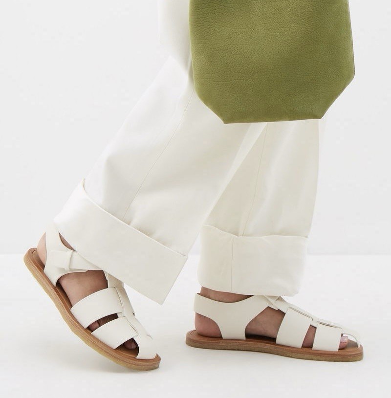 FILA THE ROW 'Fisherman Crepe' sandali in pelle gabbia bianco latte 38 8 US $1050+ NUOVI