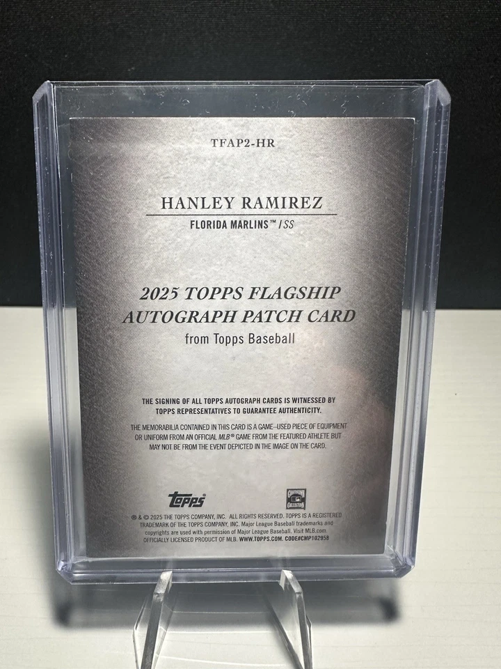 2025 Topps Update Hanley Ramirez #TFAP2-HR Flagship Patch Auto 5/5 Marlins - Image 2 of 2