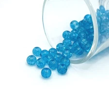 6mm Aqua Blue Glass Crackle Beads - US Seller