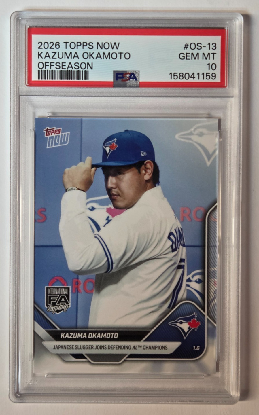 PSA 10 Kazuma Okamoto 2025 Topps Now Blue Jays Rookie Card OS-13 Joins AL Champs