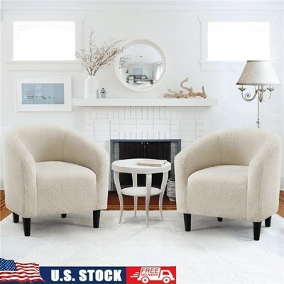 Upholstered Barrel Accent Chairs Set of 2 Living Room Foam Cushioned Ivory White