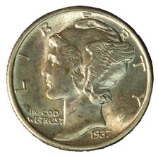 1937 10C Mercury Dime FBL - Choie UNC- SMH 1425