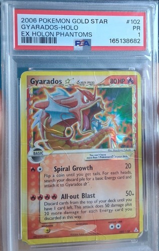 Gyarados Gold Star Delta Species 102/110 EX Holon Phantoms PSA 1 Brand New Cert!