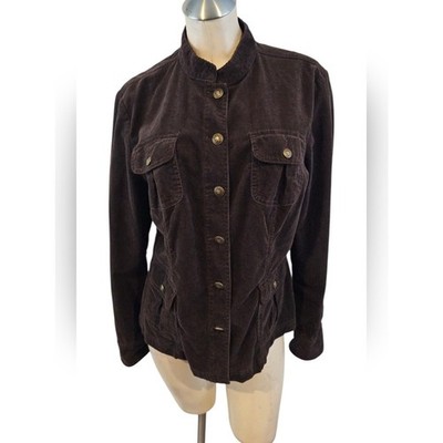 Tommy Hilfiger XL Dark Brown Utility Jacket with Button Front Corduroy Blazer