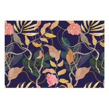 Non Woven Wallpaper Mural For Living Room Exotic Flora On A Navy Blue Background