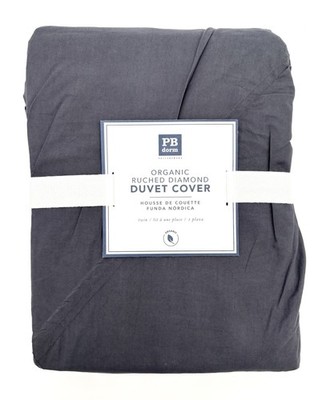 New Pottery Barn Dorm Organic Ruched Diamond Duvet Cover Dark Grey Gray Twin