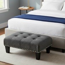 Linen Pouffe Footstool Rectangular Padded Seat Footrest Bed Foot Seat Sitting UK