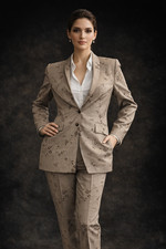 NWOT ESCADA Wool Gray Flower Print 2 Pcs Suit Jacket  Pants 38 Button Pockets