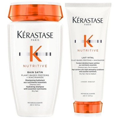 Kerastase Nutritive Bain Satin Shampoo, 8.5 oz and Lait Vital Conditioner, 6.8oz
