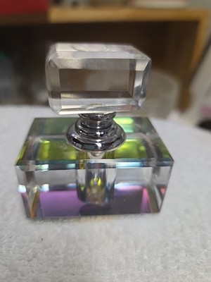 Vintage Clearcut Crystal Glass Perfume Bottle Iridescent Rainbow Prism Effect 