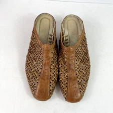 Pikolinos Shoes Womens 8 Mules Romana Brown Weave Leather Laser Cut