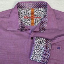 robert graham mens large classic fit button up shirt flip cuff purple Flowers
