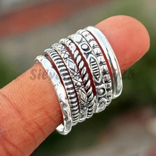 925 Sterling Silver Stacking Rings Set of 7 Boho Handmade Midi Rings All size