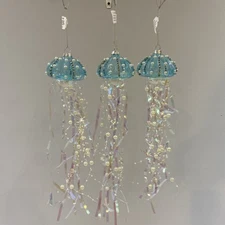 3 Blue Jeweled Jellyfish Christmas Ornament Ocean Beach Theme FREE SHIPPING!