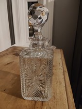 Vintage Cut Crystal Whisky Decanter Square Panelled Faceted Stopper 24.5cm 1.9kg
