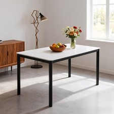 Rectangular Kitchen Dining Table Marble Effect Top Dinner Desk Home Restaurant