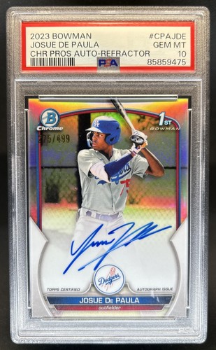 2023 Bowman Josue De Paula Chrome Auto Refractor 1st #/499 Dodgers PSA 10