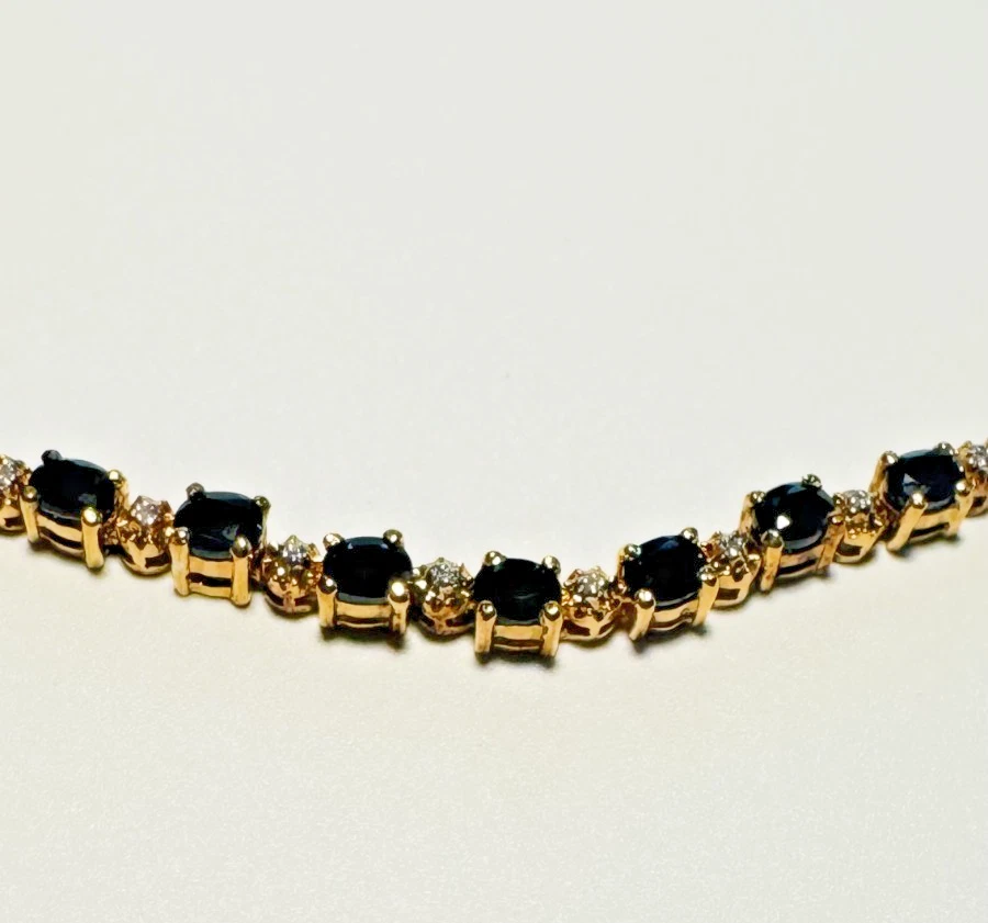Vintage Genuine Sapphire Diamond Tennis Necklace 14K Gold Plated Sterling Silver - Image 4 of 4