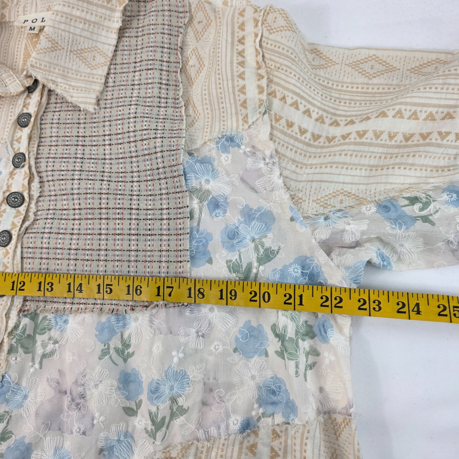 POL Patchwork Shirt Multi Varied Texture Print 3/… - image 14