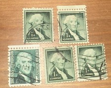 Thomas Jefferson 1 Cent US Postage Stamp - Canceled - Lot of 5 - Actual Stamps