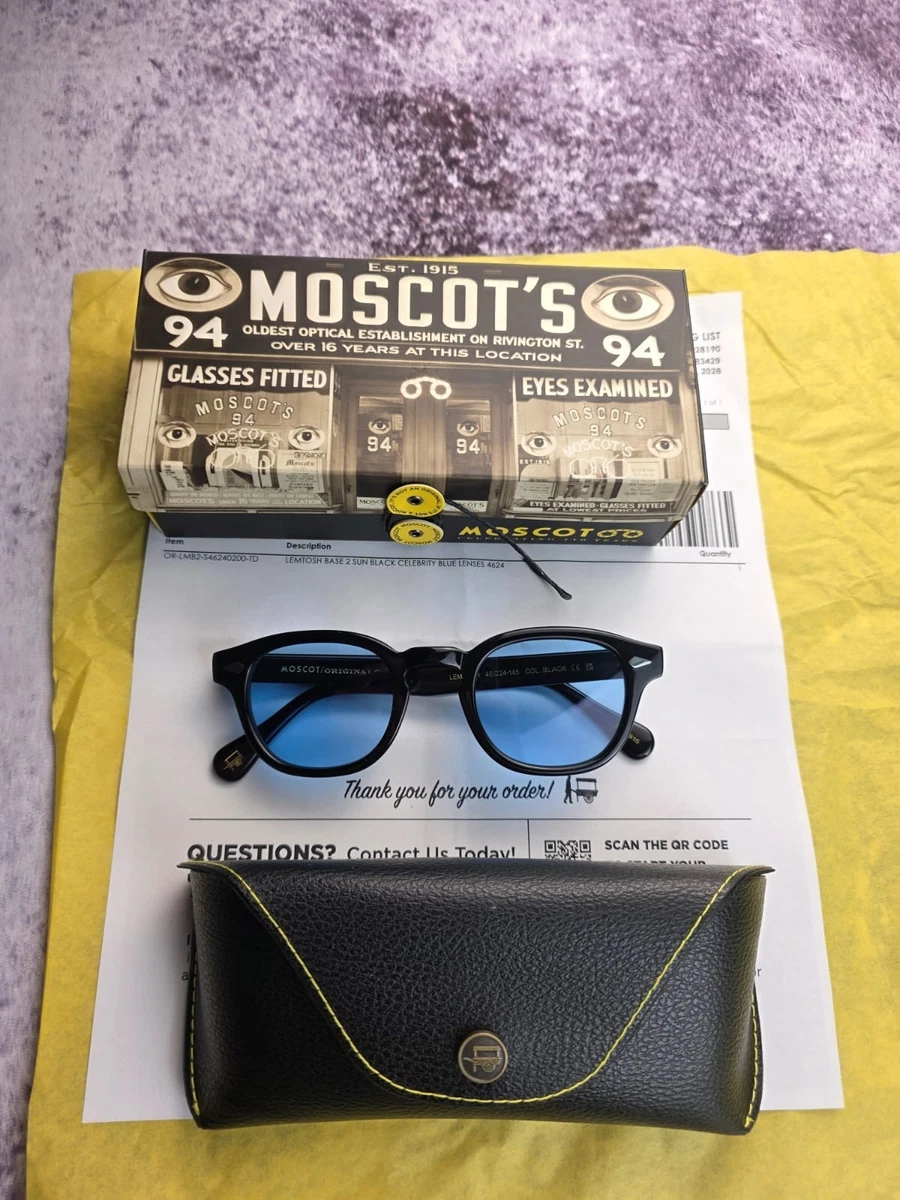 【美品】MOSCOT LEMTOSH 46 BLACK Sunglasses Moscot Lemtosh 46 mm Black with Blue Lenses New with