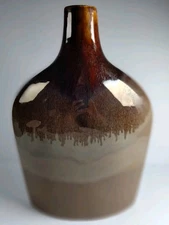 Earth Tones Verigated Browns Drip Glaze  Art Vase 12" Tall 9" Wide 
