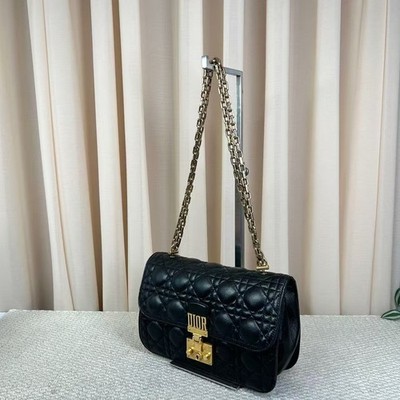 Dior Addict Medium Bag Black Cannage Lambskin Aged Gold Hardware