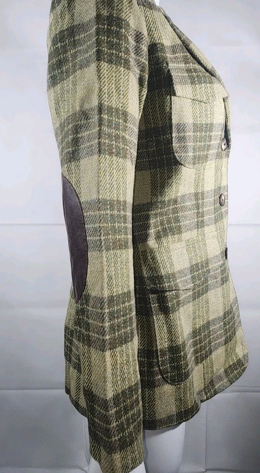 VTG 90s Ellen Tracy Women's Plaid 100% Wool Blazer Jacket Leather Accents - Image 2 of 4