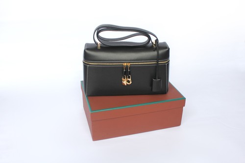 Loro Piana Womens Leather Gold Tone Hardware L27 Shoulder Handbag Black