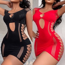 Dress Women Fishnet Dress Clubwear Fishnet Hollow Out Nightwear One Size