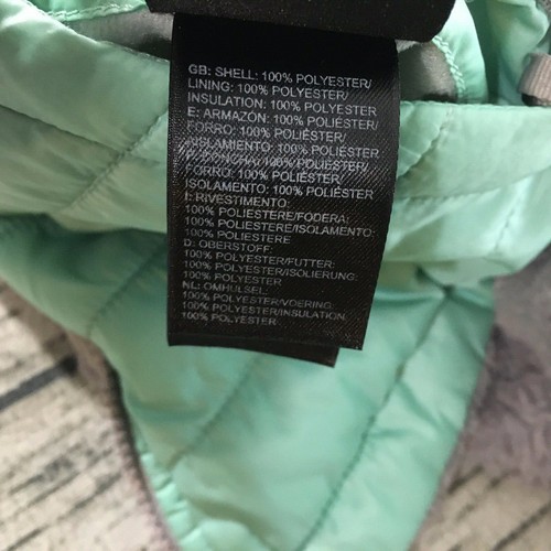 The North Face Girls Sherpa Reversible Puffer Zip Jacket Large Green Gray Fuzzy - Picture 12 of 12