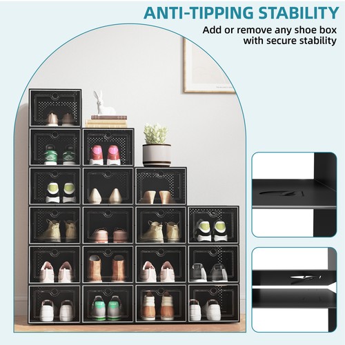 TAUS XL Shoe Box Storage Cases Sneaker Organizer Stackable 18PCS Black Clear - Picture 3 of 6