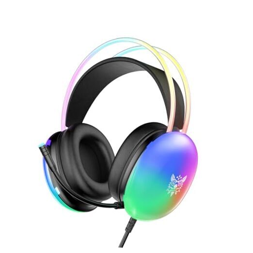 Gaming Headset with Microphone, RGB Rainbow Lighting, PC Wired