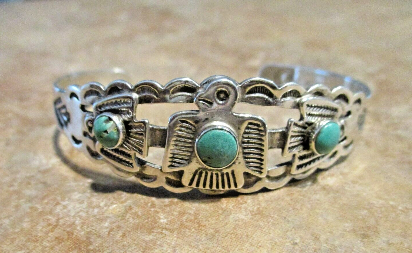 FINE Old Pawn 1950's Navajo Sterling Silver Turqu… - image 2
