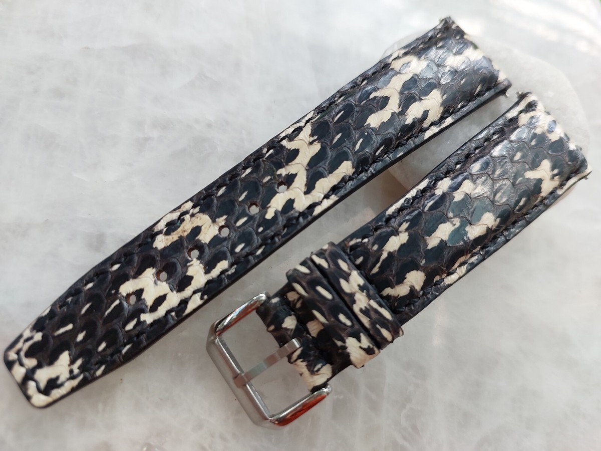 21mm/18mm Python Print Leather Watch Strap Band - Black  display picture 1