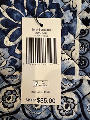Vera Bradley Island Tile Blue Small Backpack | eBay display picture 3