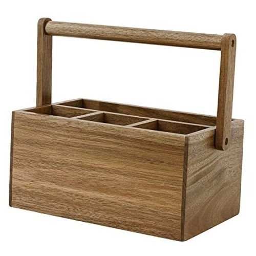 Acacia Silverware Caddy with Handle, Wooden Utensil Holder, Mulip-pose