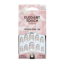 Elegant Touch 24 Oval False Nails with Glue in French Pink 108