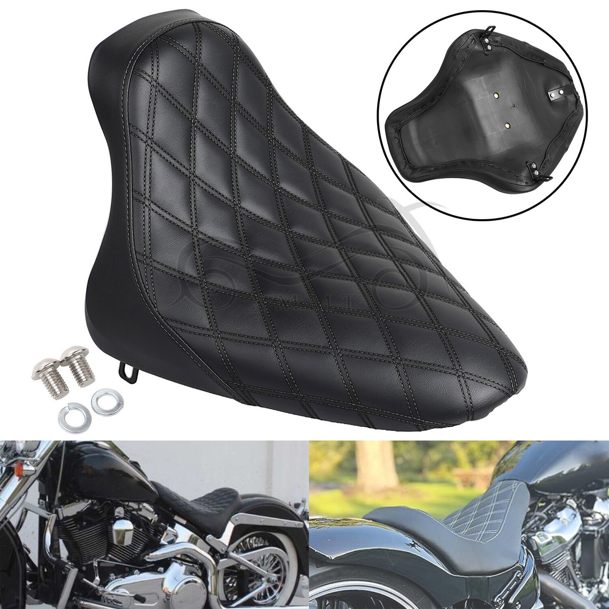 Black Diamond Driver Rider Solo Seat For Harley Heritage Softail