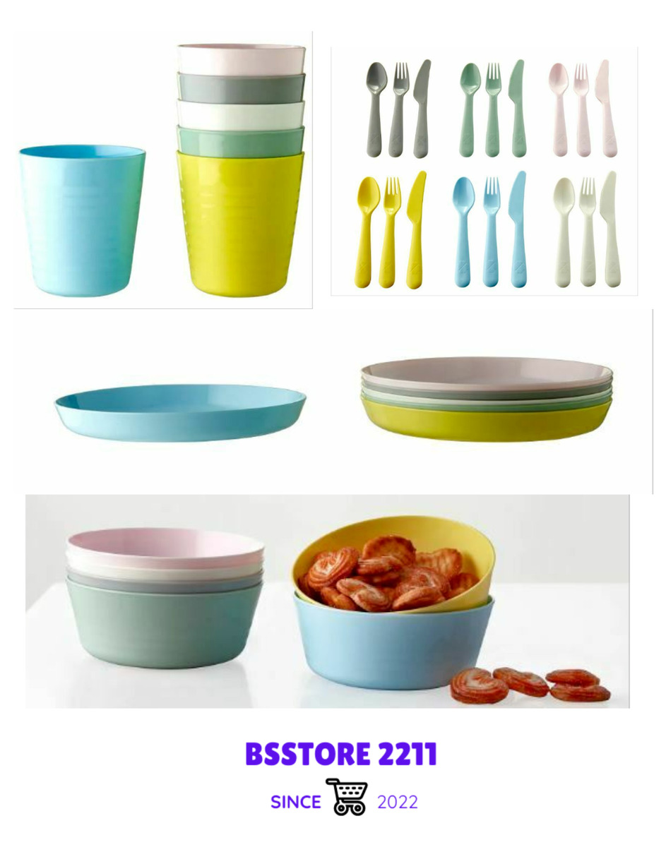 IKEA Kalas Kids Multicolour Plastic Bowls Cups Plates Cutlery Set or  Individual