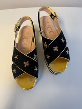 Gucci Sandals IT 37 Bee Black Gold Slingback Buckle Gucci Women's shoes